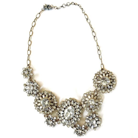 J. Crew Assymetrical Floral Crystal Lattice Statement Necklace - Picture 1 of 5